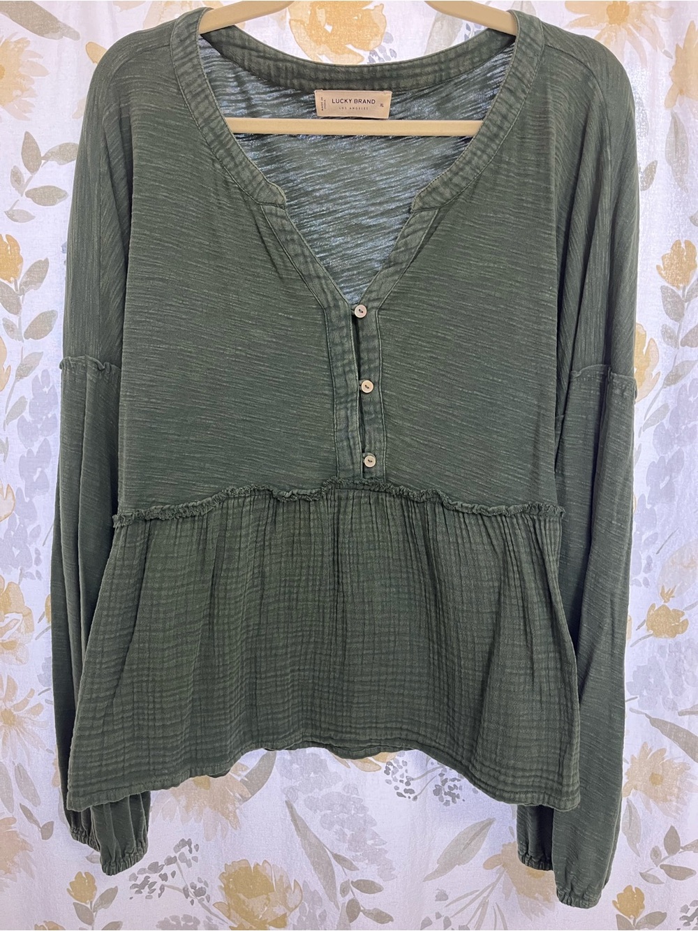 Lucky Brand Olive Peplum Henley Tunic